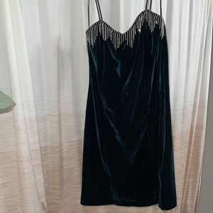 Zara Emerald Green Velvet Cocktail dress with Rhinestone Fringe